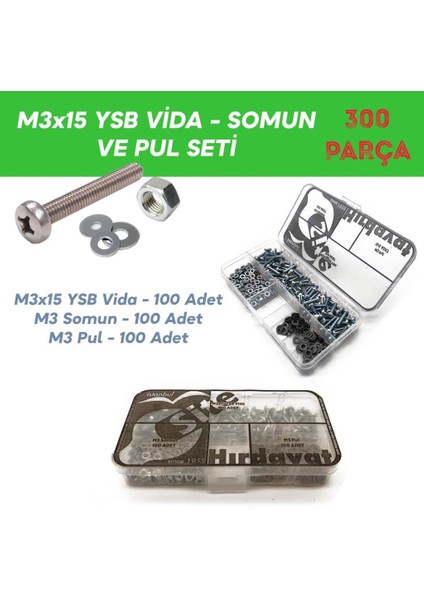 M3X15 Ysb Vida Somun ve Pul Seti, 300 Parça