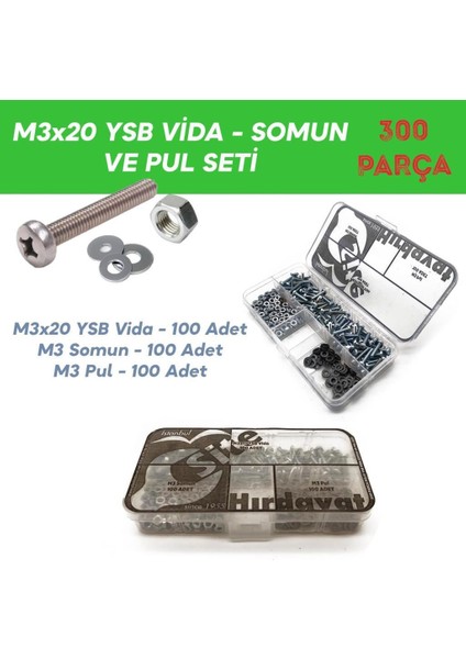 M3X25 Ysb Vida Somun ve Pul Seti, 300 Parça