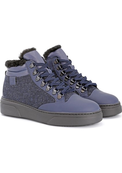 L4541 Deri Erkek Kürklü Bot Lacivert modelleri