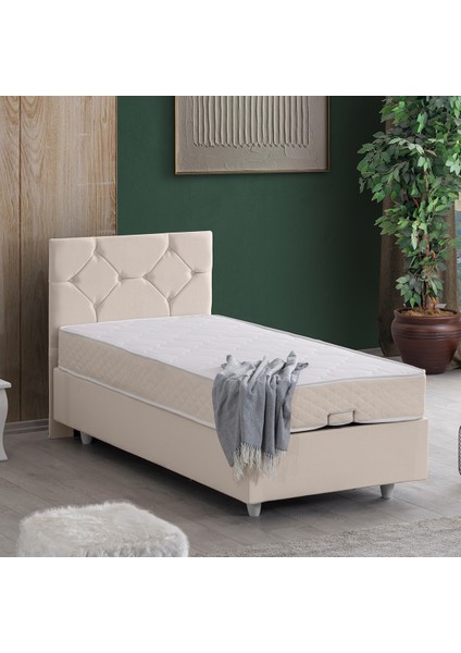 Glamis Tek Kişilik Baza Başlık Letto Yatak Seti - Krem