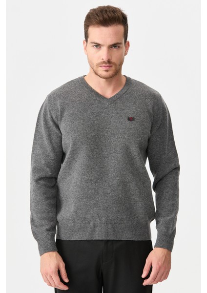 Erkek V Yaka Klasik Yün Kazak O.füme fiyatları