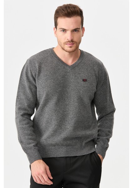 Erkek V Yaka Klasik Yün Kazak O.füme modelleri