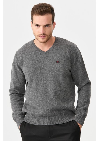 Erkek V Yaka Klasik Yün Kazak O.füme fırsatları