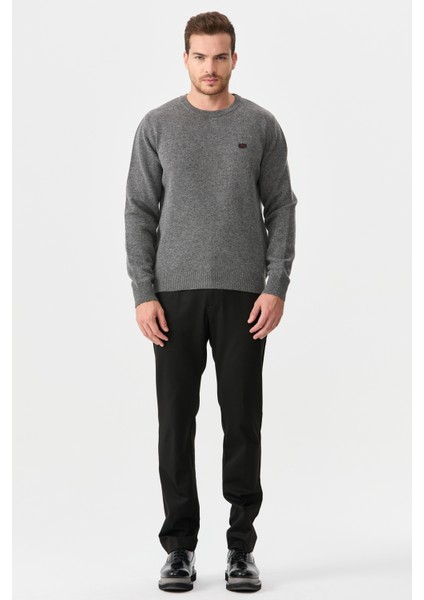 Erkek Sıfır Yaka Klasik Yün Kazak Füme fiyatları