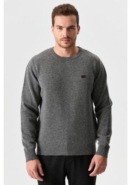 Erkek Sıfır Yaka Klasik Yün Kazak Füme modelleri