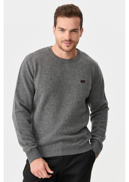 Erkek Sıfır Yaka Klasik Yün Kazak Füme fırsatları