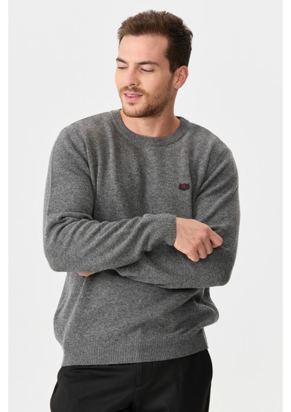 Erkek Sıfır Yaka Klasik Yün Kazak Füme indirimleri