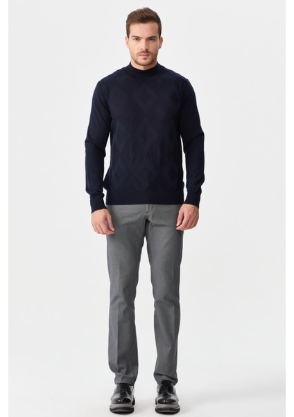 Erkek Yarım Balıkçı Yaka Baklava Desenli Yün Kazak K.lacivert fiyatları