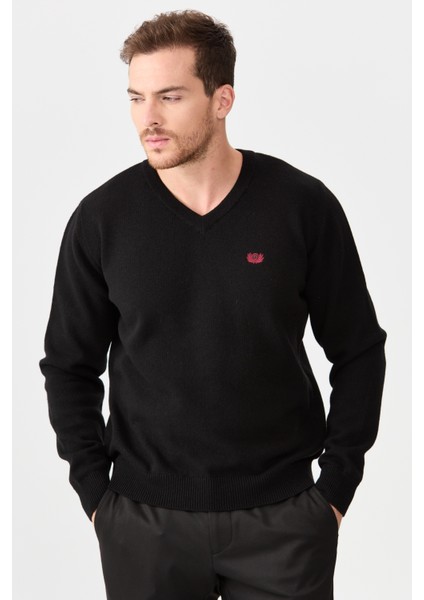Erkek V Yaka Klasik Yün Kazak Siyah fiyatları