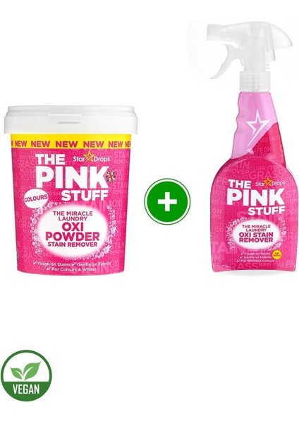 The Pink Stuff Mucizevi Oxi Leke Çıkarıcı Sprey 500 ml + Mucizevi Oxi Toz Leke Çıkarıcı Renkliler 1 kg