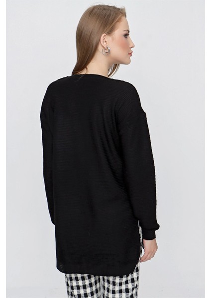 Tena Moda Kadın Siyah V Yaka Salaş Triko Kazak indirimleri