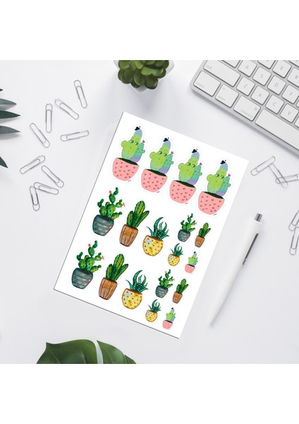 Kaktüslü Sticker Set 18 adet çıkartma sticker