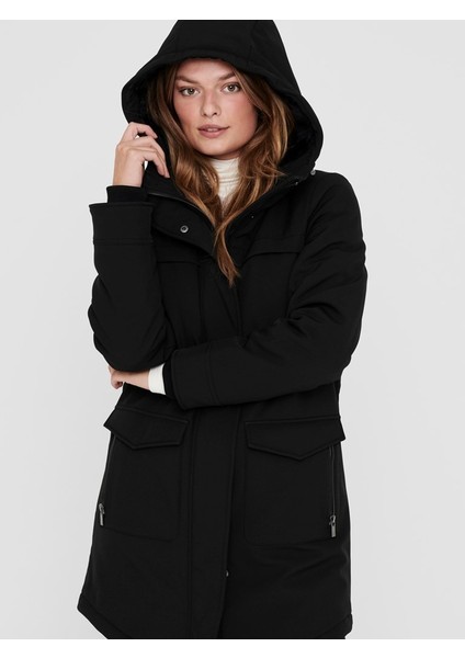 Kapüşonlu Siyah Kadın Kaban 15192522 fiyatları