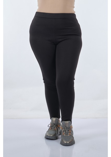 Büyük Beden Yüksek Bel Lastikli Siyah Kadın Tayt 22233414