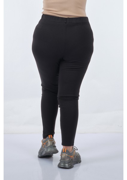 Büyük Beden Yüksek Bel Lastikli Siyah Kadın Tayt 22233414 fırsatları