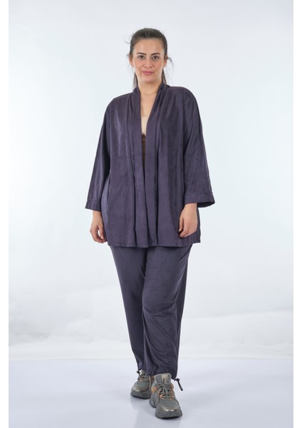 Oversize Kadife Ceket Takım - Minimalist Günlük Stil - 3/4 Kol