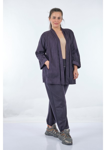 Oversize Kadife Ceket Takım - Minimalist Günlük Stil - 3/4 Kol modelleri