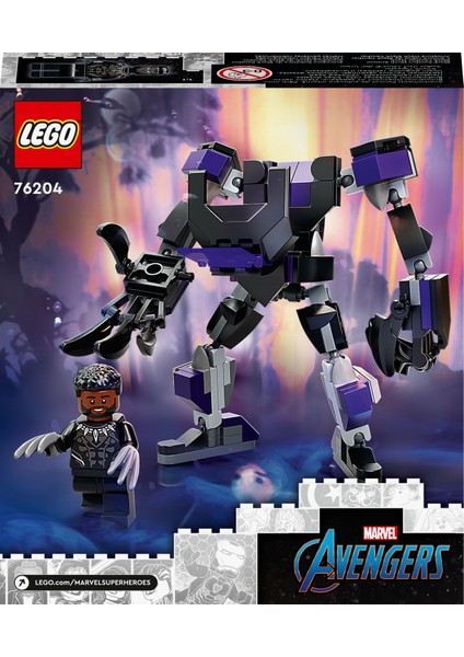 Marvel Black Panther Robot Zırhı 76204 # Süper Kahraman Seven Çocuklar İçin Koleksiyonluk Robot Zırh ve Minifigür İçeren Yaratıcı Oyuncak Yapım Seti (124 Parça)