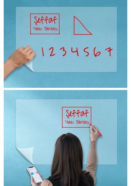 60X100 cm 2 Adet Beyaz ve 2 Adet Şeffaf Yazı Tahtası Akıllı Kağıt Tahta + Yazı Tahtası Kalemi+Silgi modelleri