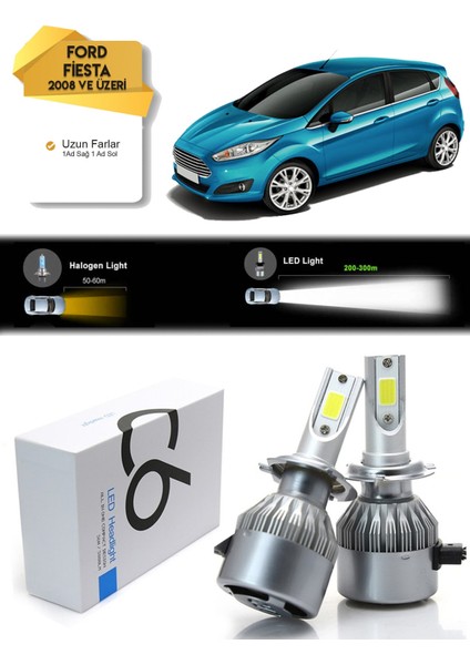 Ford Fiesta Uzun Far LED Xenon Şimşek Etkili 2008 ve Üzeri