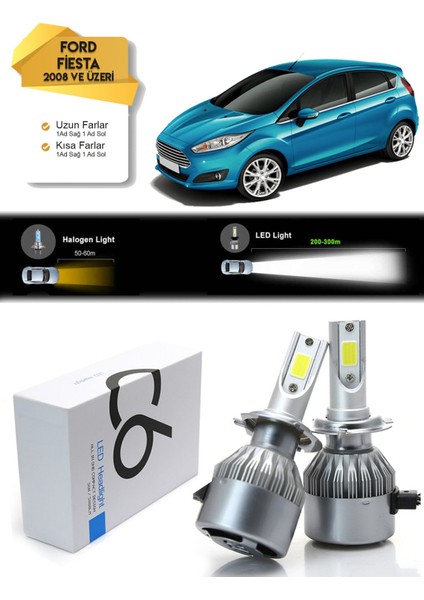 Ford Fiesta Kısa Far Uzun Far LED Xenon Şimşek Etkili 2008 ve Üzeri