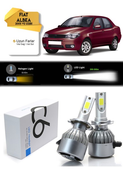 Fiat Albea Uzun Far LED Xenon Şimşek Etkili 2005 ve Üzeri