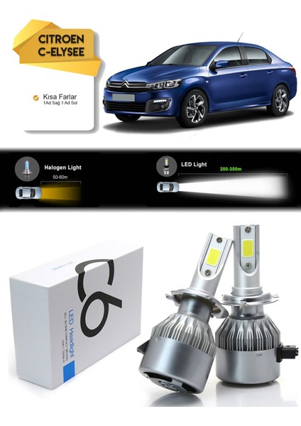 Citroen C-Elysee Kısa Far LED Xenon Şimşek Etkili