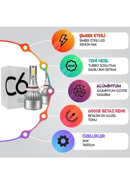 Citroen C-Elysee Kısa Far LED Xenon Şimşek Etkili
