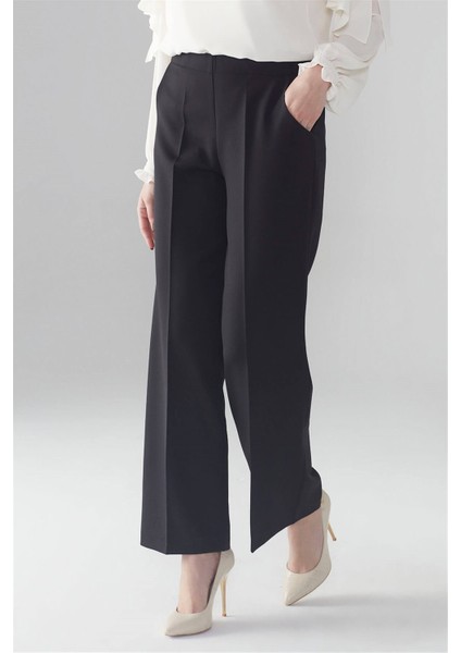 Bel Lastik Detaylı Bol Paça Siyah Pantolon P-0102 fiyatları