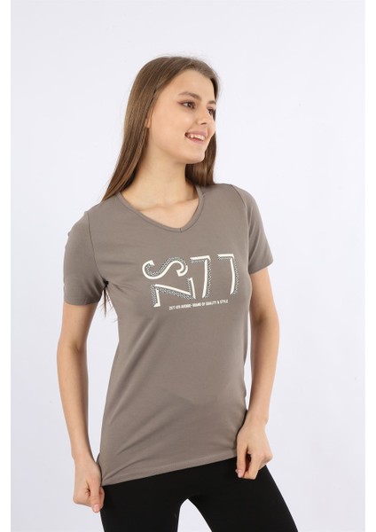 Turuncu Baskılı Kısa Kollu T-Shirt