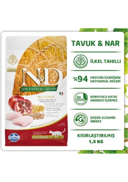 Low Tavuk&nar Kısırlaştırılmış Yetişkin Kedi Maması 1,5 kg