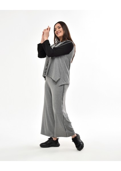 Kışlık Büyük Beden Ikili Takım-Tesettür Alt Üst Takım-Terletmez Kumaş-Oversize Kesim-Siyah Takım 7001