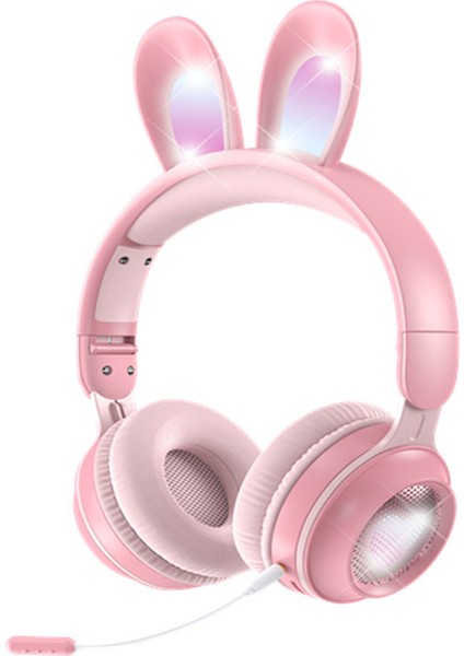 Mikrofonlu Kablosuz Sevimli Tavşanlar Kızlar LED Stereo Müzik Bluetooth Kulaklık (Yurt Dışından)
