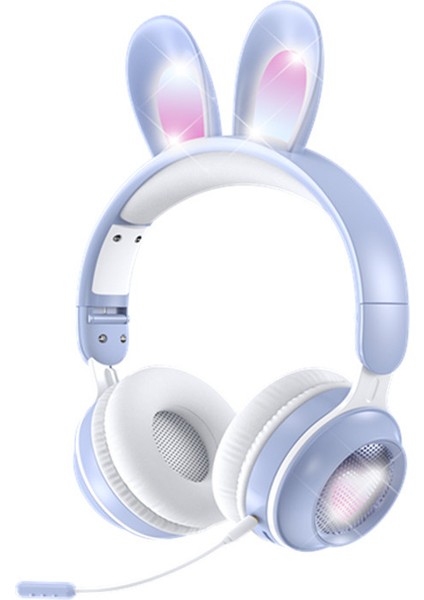 Mikrofonlu Kablosuz Sevimli Tavşanlar Kızlar LED Stereo Müzik Bluetooth Kulaklık (Yurt Dışından)