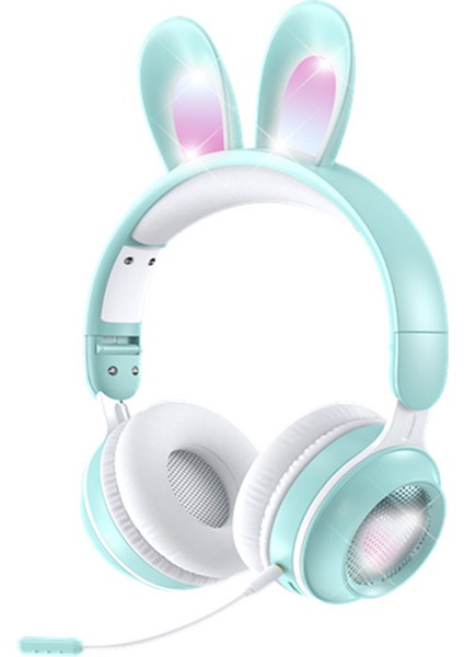 Mikrofonlu Kablosuz Sevimli Tavşanlar Kızlar LED Stereo Müzik Bluetooth Kulaklık (Yurt Dışından)