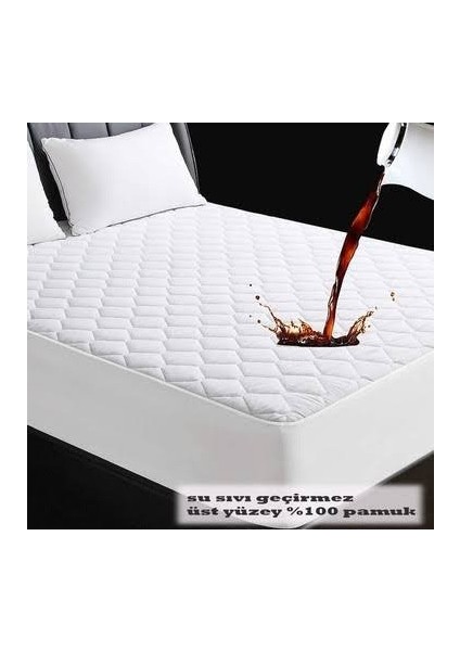 Çift Kişilik Kapıtoneli Fitted Yatak Koruyucu Sıvı Geçirmez Alez Beyaz Pamuklu 160 x 200 cm