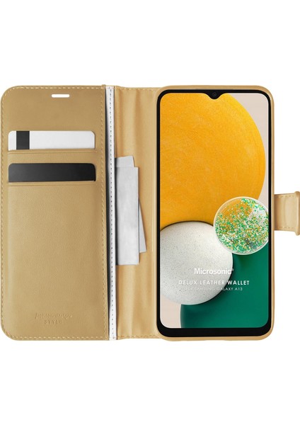 Samsung Galaxy A04S Kılıf Delux Leather Wallet Gold