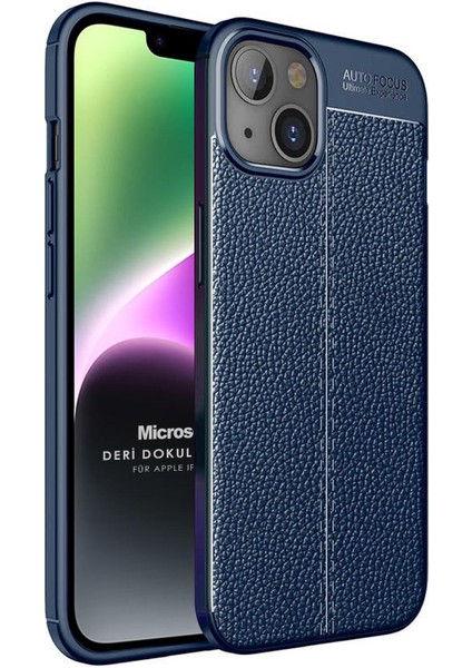 Apple iPhone 14 Kılıf Deri Dokulu Silikon Lacivert