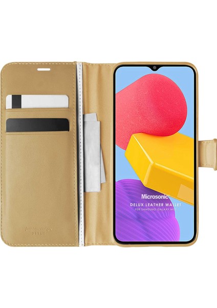 Samsung Galaxy M13 Kılıf Delux Leather Wallet Gold