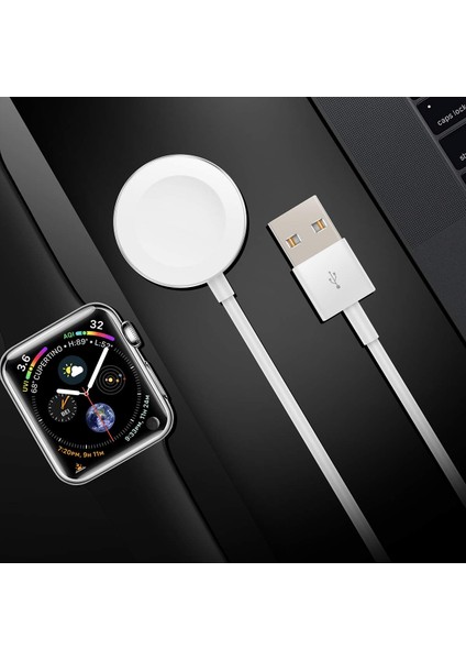 Apple Watch Series 8 45MM Masaüstü Manyetik Şarj Cihazı Beyaz