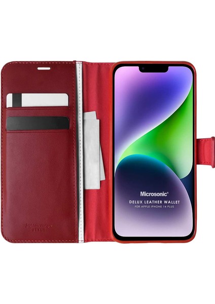 Apple iPhone 14 Plus Kılıf Delux Leather Wallet Kırmızı
