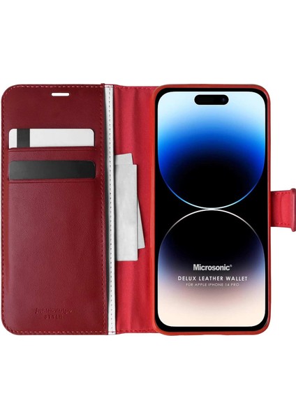 Apple iPhone 14 Pro Kılıf Delux Leather Wallet Kırmızı