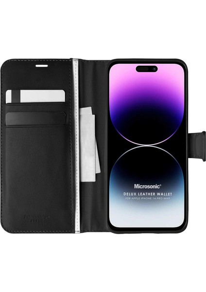 Apple iPhone 14 Pro Max Kılıf Delux Leather Wallet Siyah