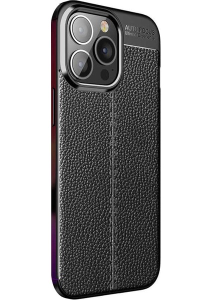 Apple iPhone 14 Pro Max Kılıf Deri Dokulu Silikon Siyah
