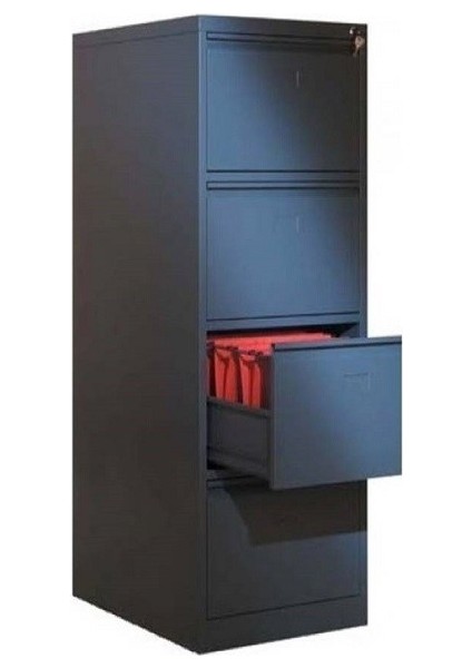 Dört Çekmeceli Siyah Metal Kartoteks Askılı Dosya Dolabı