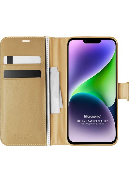 Apple iPhone 14 Plus Kılıf Delux Leather Wallet Gold