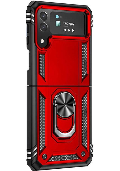 Samsung Galaxy Z Flip 4 Kılıf Military Ring Holder Kırmızı