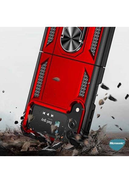 Samsung Galaxy Z Flip 4 Kılıf Military Ring Holder Kırmızı