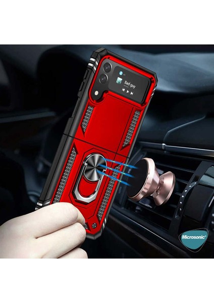 Samsung Galaxy Z Flip 4 Kılıf Military Ring Holder Kırmızı
