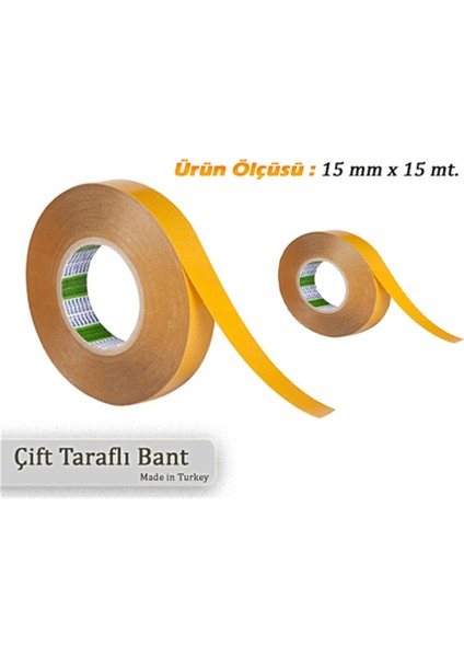 Çift Taraflı Bant 15 mm x 15 mt Ev Ofis Montaj Bantı Kaliteli